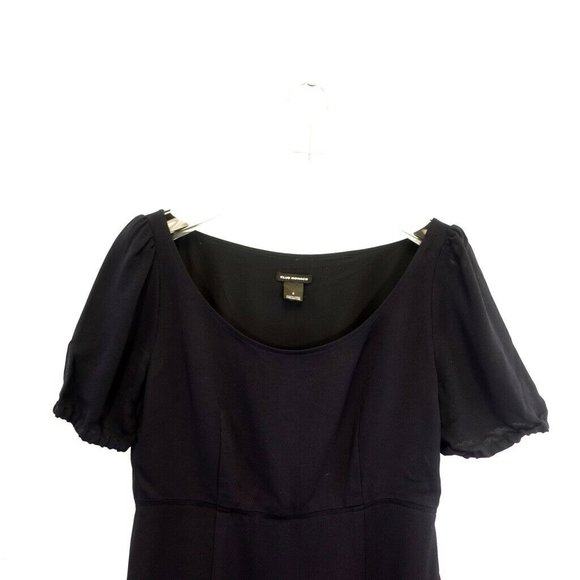 CLUB MONACO Navy Blue Shift Midi Dress 8 MEDIUM Puff Sleeve Scoop Neck A-line - Picture 4 of 13